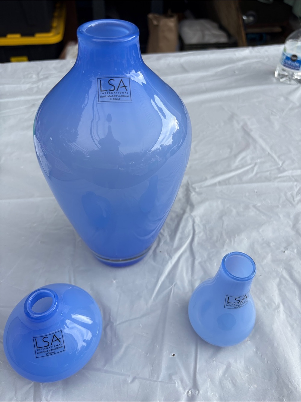 LSA International Hand Blown Blue Glass Vase Trio - Opaque Blue Accent